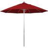 California Umbrella 9 Ft. Silver Aluminum Patio Umbrella W/ Fiberglass In Jockey Red Sunbrella