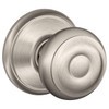 Schlage Georgian F Series Knob, Non-Turning, Grade Aaa, Die Cast Zinc, Satin Nickel