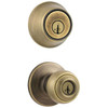 Kwikset Tylo Antique Brass Keyed Entry Door Knob And Single Cylinder Deadbolt Combo With Smartkey Security
