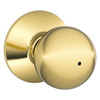 Schlage F-Series Lock F40 Privacy Orbit Knob (Bright Brass)