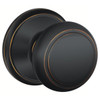 Schlage F-Series Lock F10 Passage Andover Knob Style (Aged Bronze)