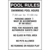 Semi-Custom Pool Rules With Hours Sign, Non-Reflective, 18 X 24