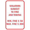 Pennsylvania Violators Subject To Towing Disabled Parking Sign, 12 X 18"
