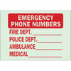 Brady 10 X 14" Glow In The Dark Self Sticking Emergency Phone Numbers Sign