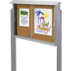 Enclosed Sliding Door Corkboard, Post Mount, Gray, 45" X 3'6"