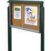 Enclosed Sliding Door Corkboard, Post Mount, Green, 45" X 3'6"