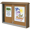 Enclosed Sliding Door Indoor Corkboard, Wall Mount, Weathered Wood, 45" X 3'6"
