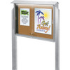 Enclosed Sliding Door Corkboard, Light Post, Light Gray, 52 X 40"