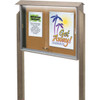 Enclosed Sliding Door Corkboard, Lighted Post Mount, Sand, 52 X 40"