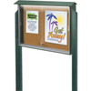 Enclosed Sliding Door Corkboard, Lighted Post Mount, Green, 45" X 3'