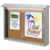 Enclosed Sliding Door Corkboard, Lighted Wall Mount, Light Gray, 52 X 40"