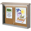 Enclosed Sliding Door Corkboard, Lighted Wall Mount, Sand, 45" X 3'