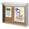 Enclosed Sliding Door Corkboard, Lighted Wall Mount, White, 45" X 3'