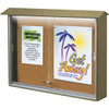 Enclosed Sliding Door Corkboard, Lighted Wall Mount, Weathered Wood, 45" X 3'