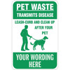 Semi-Custom Pet Waste Sign, Green Non-Reflective, 12 X 18