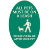 All Pets Must Be On A Leash Oval Designer Sign, Ivory On Green, 12 X 18