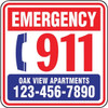 Semi-Custom Emergency 911 Sign, Non-Reflective, 18 X 18