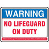 Accuform Safety Sign Warning No Lifeguard On Duty 20" X 28" Aluminum
