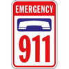Emergency 911 Phone Graphic Pool Safety Sign, Non-Reflective, 18 X 24