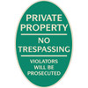 Private Property Oval Designer Sign, Ivory On Green, 12 X 18