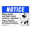 Hy-Ko Notice Clean Hands And High-Touch Surfaces Regularly, Plastic Sign, Package Of 5