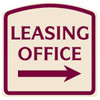 Leasing Office Designer Sign With Right Arrow, Burgundy On Ivory 16 X 16