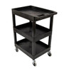 Luxor 24 X 18 Plastic Utility Tub Cart 3 Shelf, Black With Heavy Duty 5 Casters