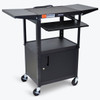 Luxor Adjustable Height 24" A/V Cart With Pullout, Drop Leaf And Cabinet,black