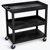 Luxor 18" X 35" 2-Tub / 1-Flat Shelf Utility Cart With 4" Casters In Black