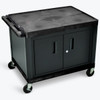 Luxor 24" X 32" 2-Flat Shelf A/V Cart With Cabinet In Black, Electric