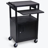 Luxor 18" X 24" 3-Flat Shelf A/V Cart With Cabinet And Pullout Shelf In Black