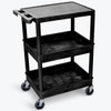Luxor 18" X 24" 2-Tub / 1-Flat Shelf Utility Cart In Black