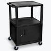 Luxor 18" X 24" 3-Flat Shelf A/V Cart With Locking Cabinet In Black