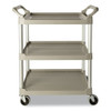 Three-Shelf Service Cart, Plastic, 3 Shelves, 200 Lb Capacity, 18.63" X 33.63" X 37.75", Platinum