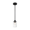 Satco Sommerset 1 Light Mini Pendant Fixture, Matte Black Finish, Clear Glass