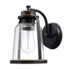 Globe Electric Roth 1-Light Bronze Wall Lantern Sconce W Clear Seeded Glass
