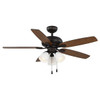 Seasons Quick Install Wickford 52" Oil Rubbed Bronze Indoor LED Ceiling Fan, Reversible Medium Cherry/Walnut 5-Blade