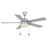 Seasons Quick Install Ozark 52" Silver Indoor/Outdoor LED Ceiling Fan, Reversible White Oak/Deep Silver 5-Blade