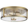 Progress Lighting Gilliam 2-Light Flush Mount, 12.6", Vintage Brass, Clear