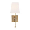 Satco Highline 1 Light Vanity With White Linen Shade, Candelabra Burnished Brass