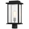 Satco Sullivan 1 Light Post Fixture Lantern With Clear Seeded Glass, Matte Black