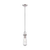 Satco Beaker 1 Light Mini Pendant With Clear Glass, Medium Base, Brushed Nickel