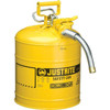 Justrite Accuflow  5 Gallon Yellow Type II Safety Can With 9"L X 1" Dia. Metal Hose