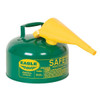 Eagle Type I Steel Safety Can For Combustibles 2.5 Gal W/Funnel Arrester Green