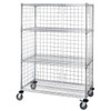 Quantum Storage Systems Chrome Wire 3 Sided 4 Shelf Cart With Enclosure Panels 18wx36lx63h