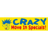 Horizontal Crazy Move In Specials! Banner, Yellow/Blue/Red, 15' X 4'