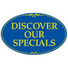 Coroplast Discover Our Specials Oval Amenity Sign Kit, Blue/Yellow, 32 X 21