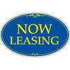 Coroplast Now Leasing Oval Amenity Sign, Blue/Yellow, 32 X 21