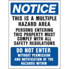 Hy-Ko "Notice Multiple Hazard" Sign, Polystyrene, 24 X 18", Package Of 5
