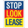 Aluminum Stop Look Lease Vertical Amenity Sign, Blue/Red/Yellow,